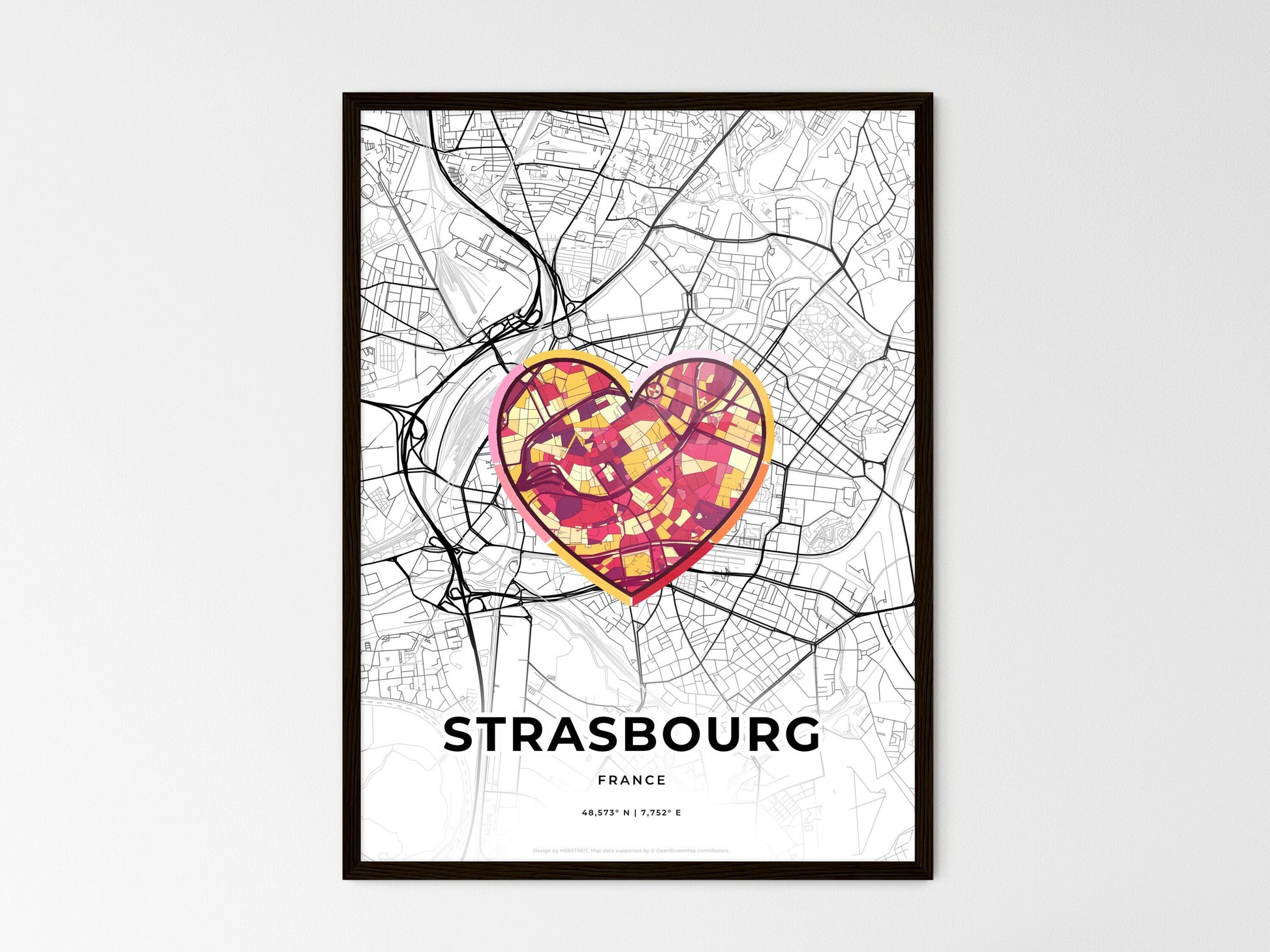 Strasbourg France wedding art map with heart icon