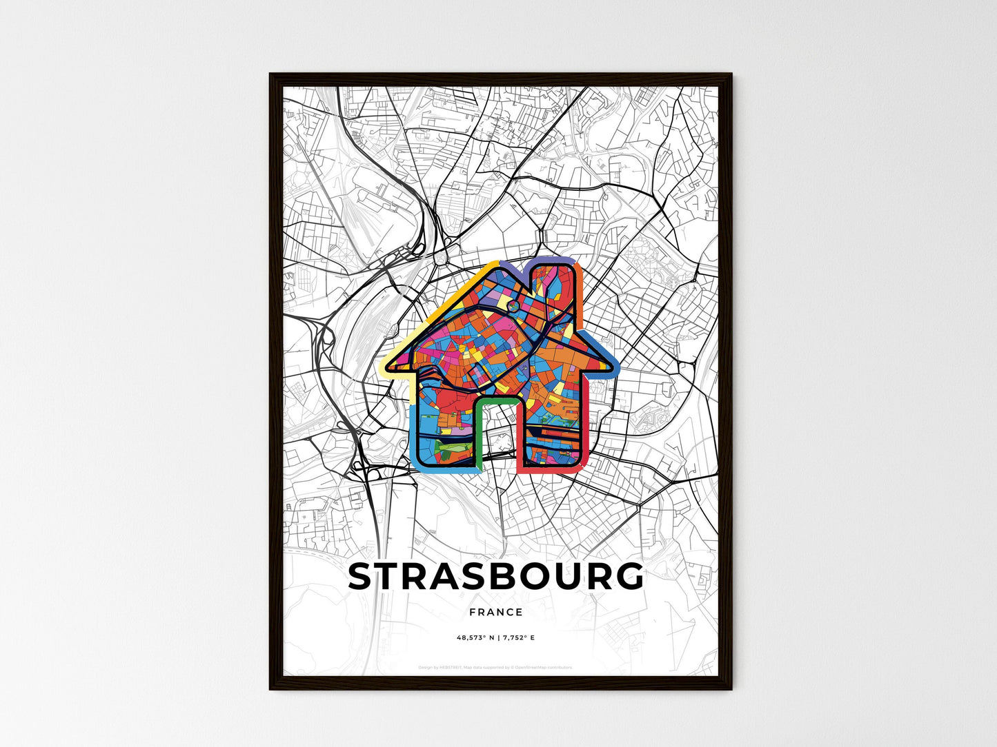 Strasbourg France wedding art map with home icon