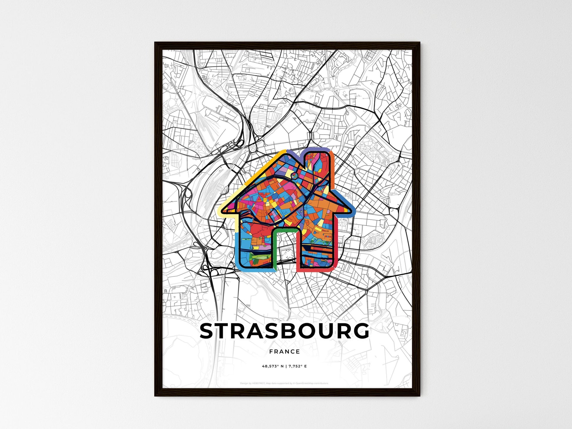 Strasbourg France wedding art map with home icon