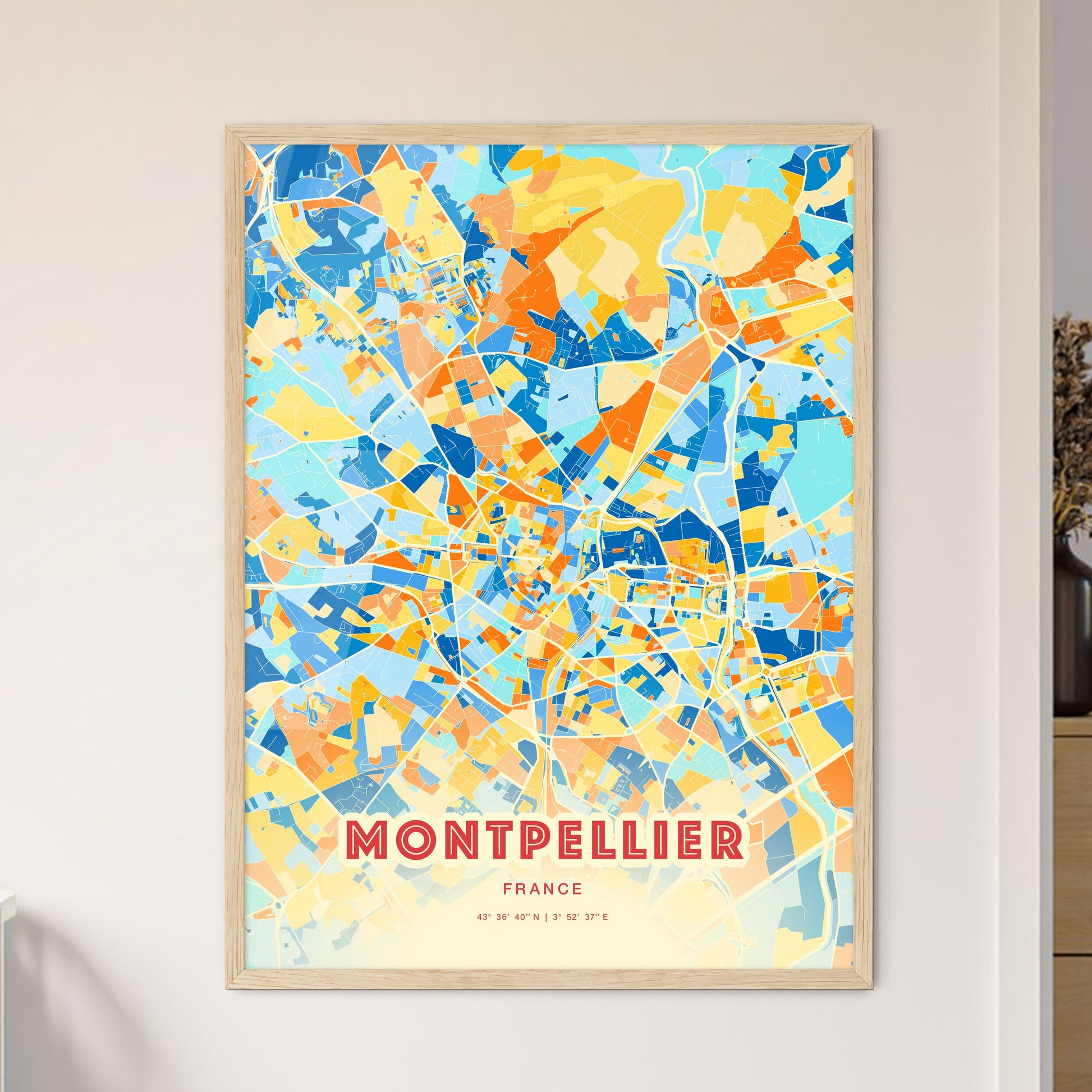 Colorful Montpellier France Fine Art Map Blue Orange