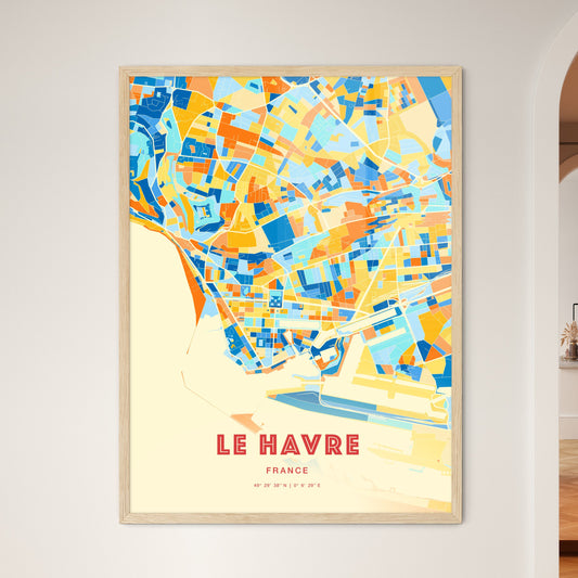 Colorful Le Havre France Fine Art Map Blue Orange