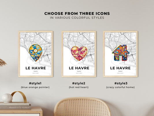 Le Havre France maps with colorful icons