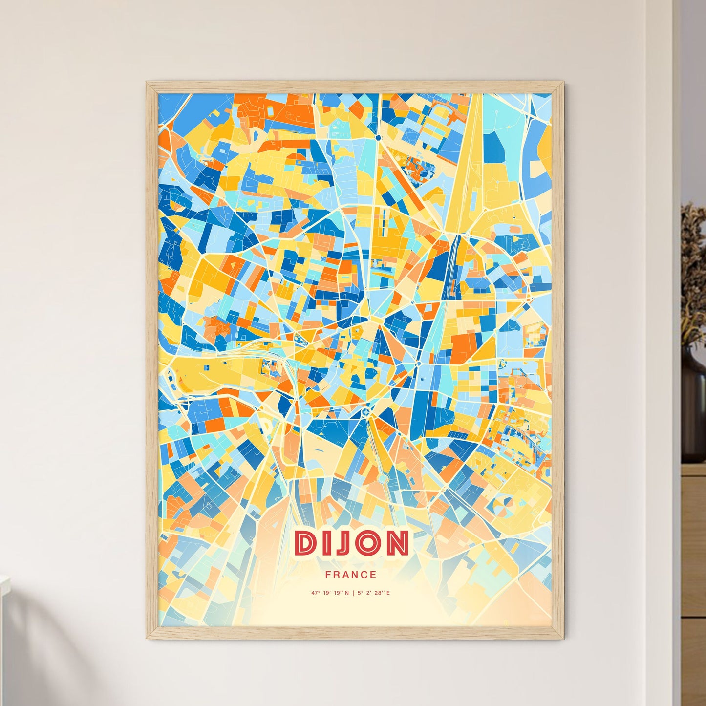 Colorful Dijon France Fine Art Map Blue Orange
