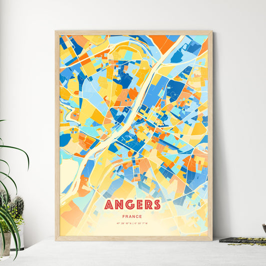 Colorful Angers France Fine Art Map Blue Orange