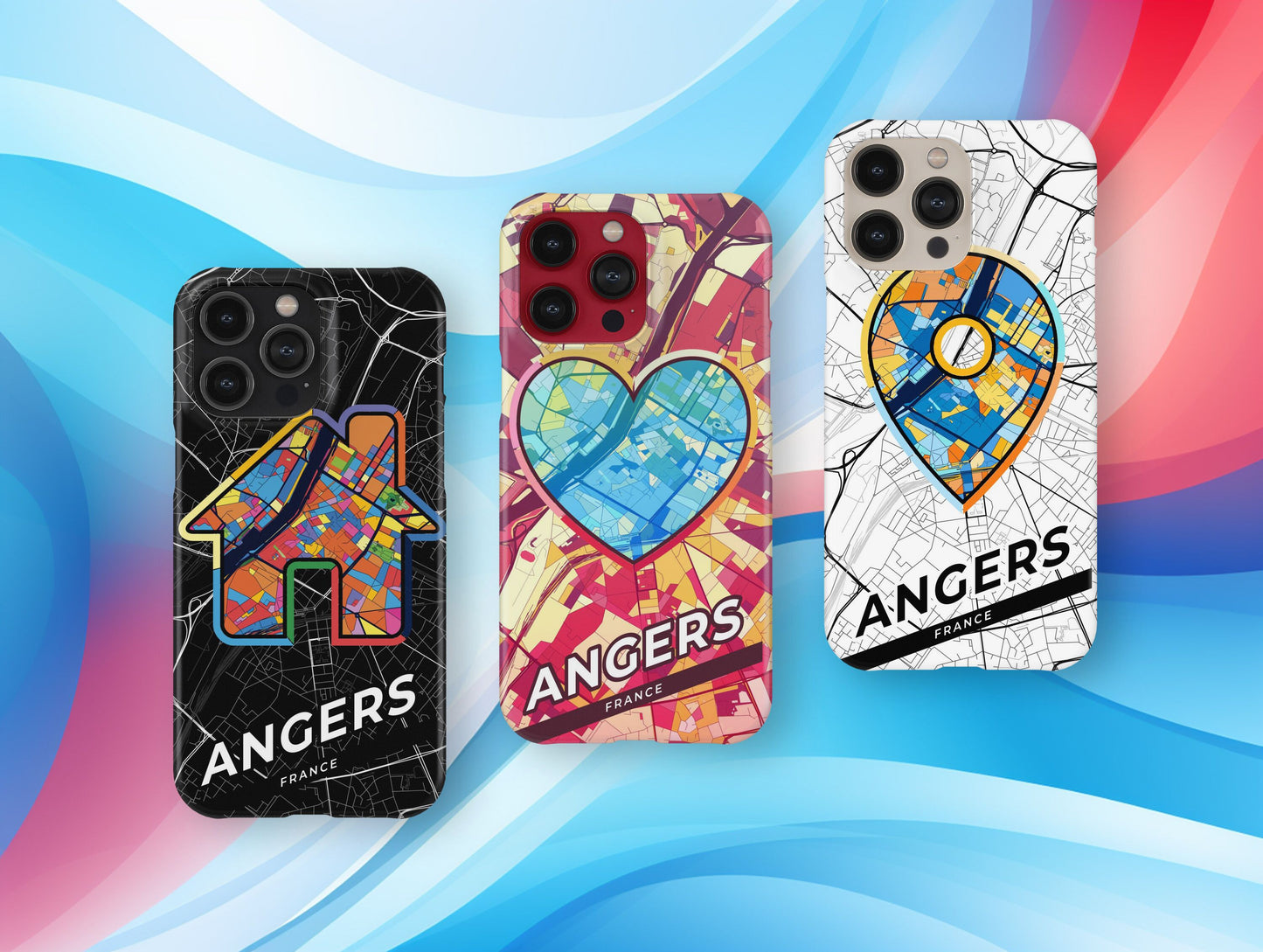 Angers France slim phone case with colorful icon. Birthday, wedding or housewarming gift. Couple match cases.