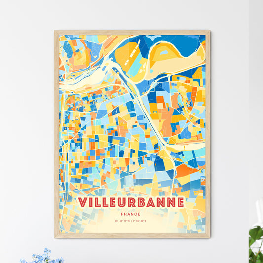 Colorful VILLEURBANNE FRANCE Fine Art Map Blue Orange