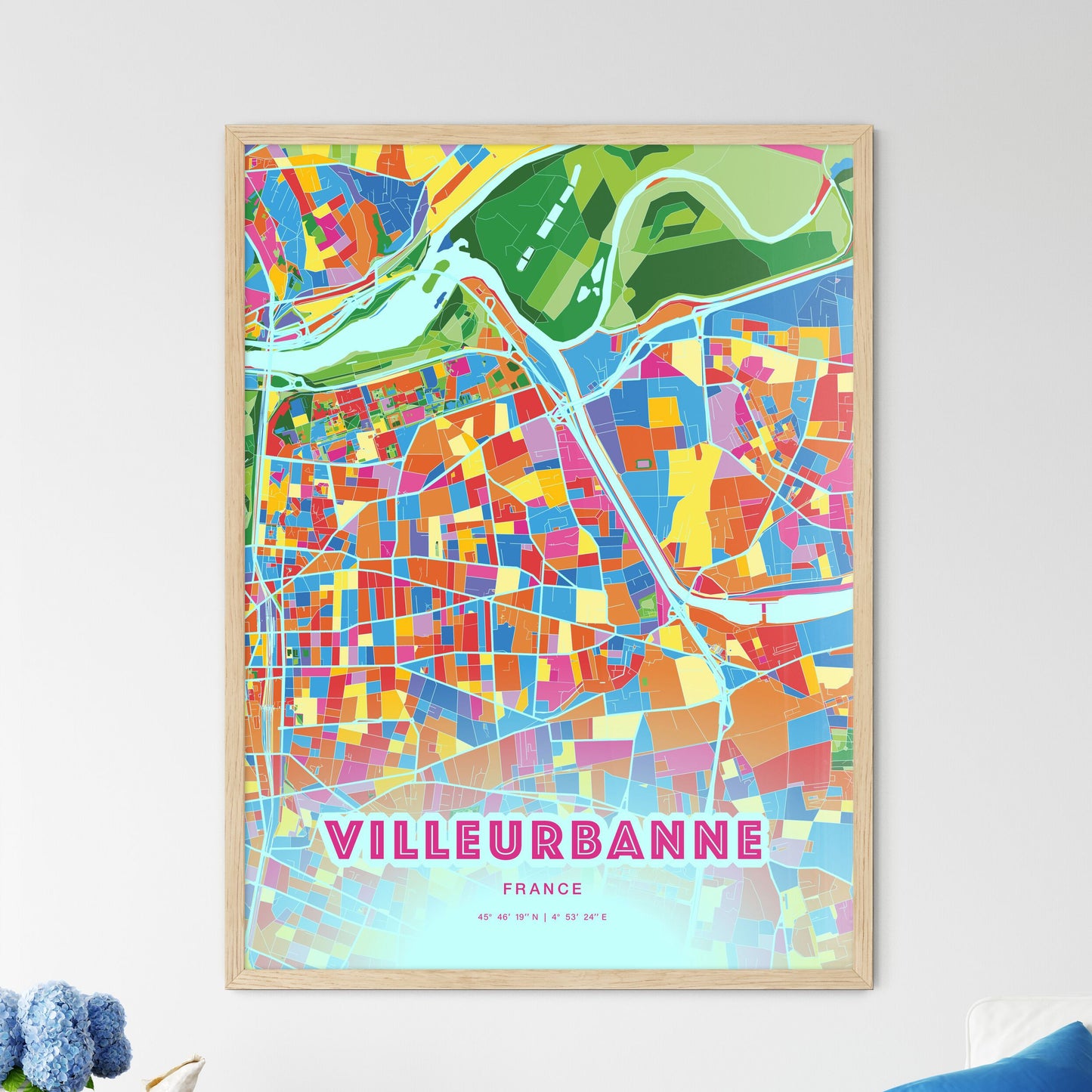 Colorful VILLEURBANNE FRANCE Fine Art Map Crazy Colors