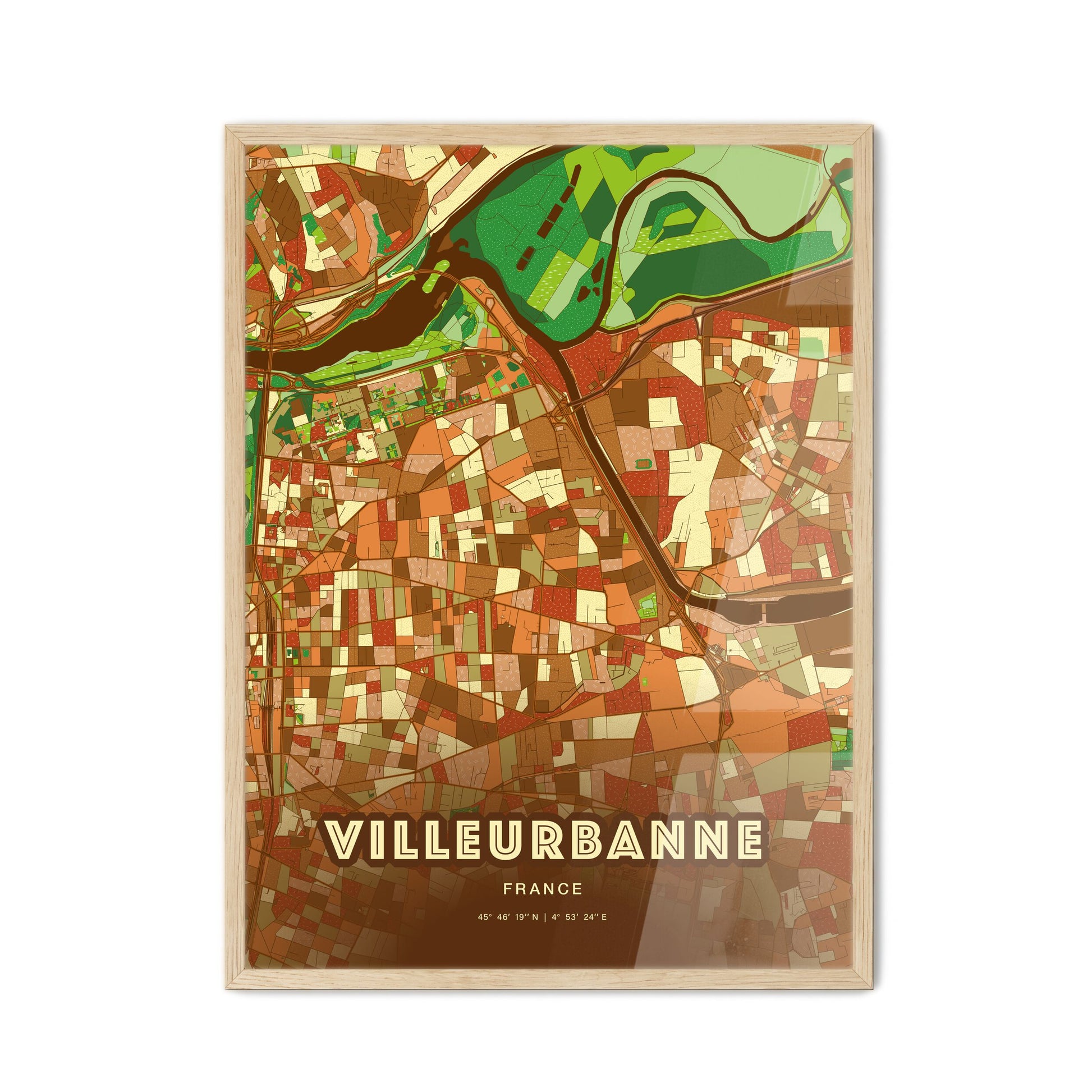 Colorful VILLEURBANNE FRANCE Fine Art Map Farmhouse