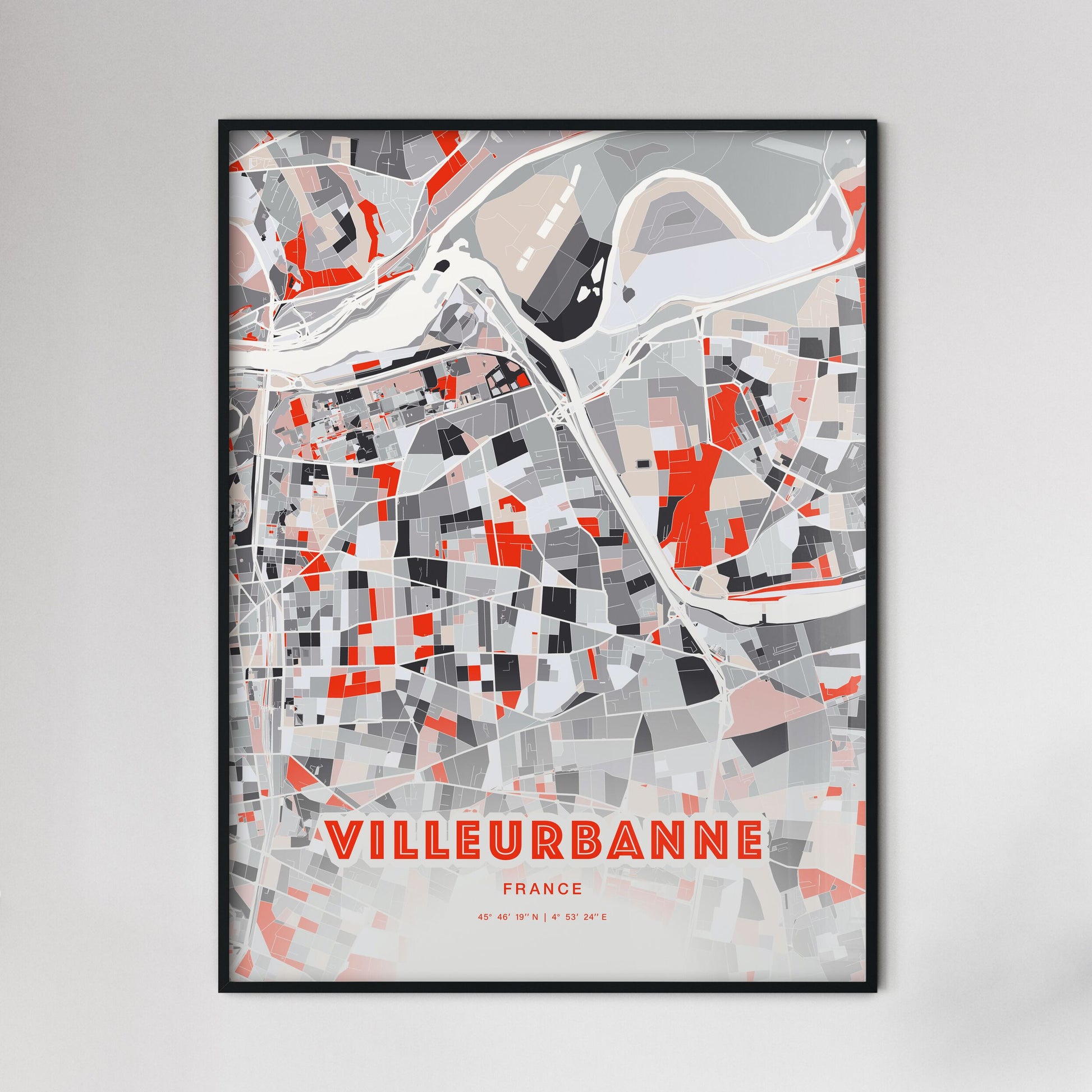 Colorful VILLEURBANNE FRANCE Fine Art Map Modern