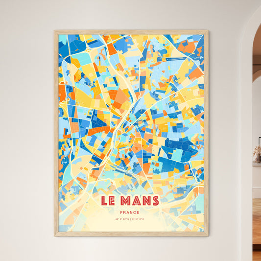 Colorful Le Mans France Fine Art Map Blue Orange