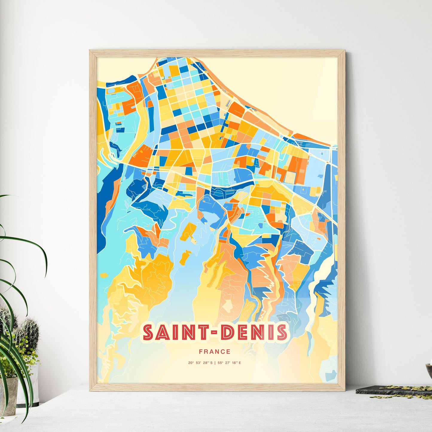 Colorful Saint-Denis France Fine Art Map Blue Orange