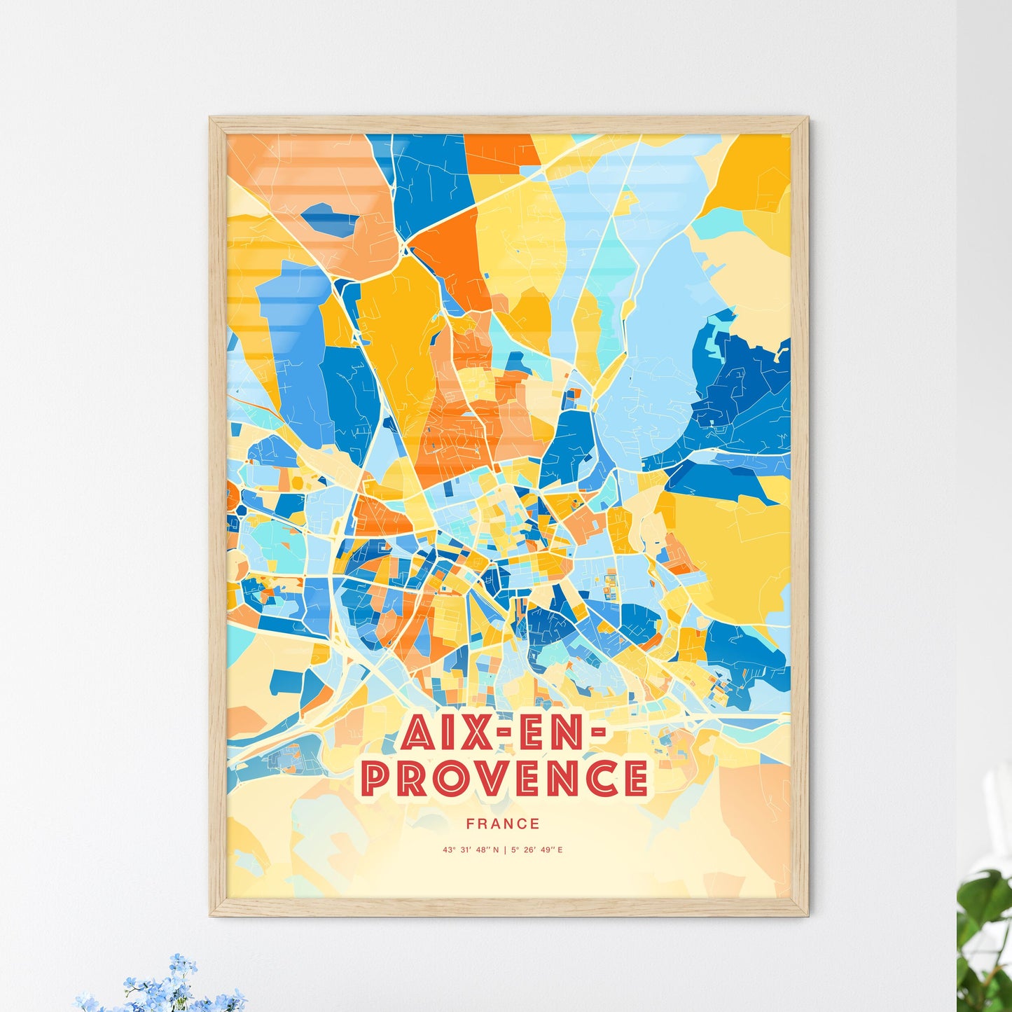 Colorful Aix-En-Provence France Fine Art Map Blue Orange