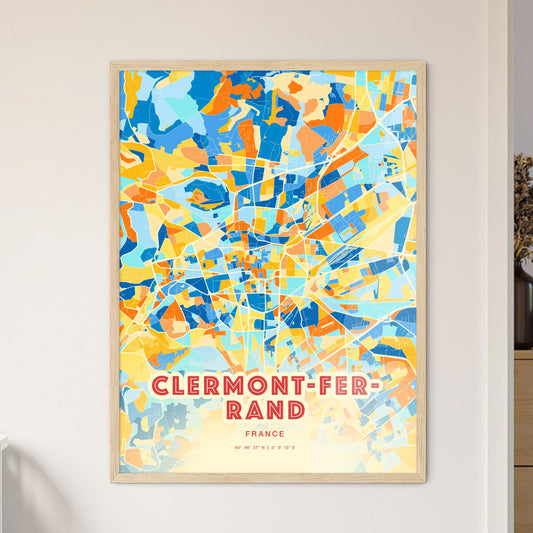 Colorful Clermont-Ferrand France Fine Art Map Blue Orange