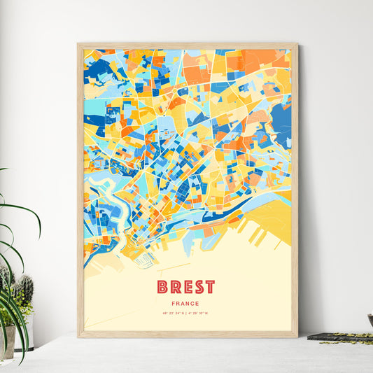 Colorful Brest France Fine Art Map Blue Orange