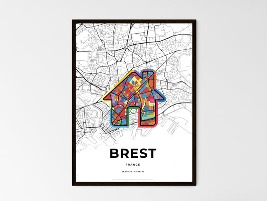 Brest France wedding art map with home icon