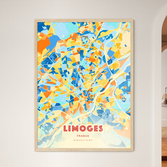 Colorful Limoges France Fine Art Map Blue Orange