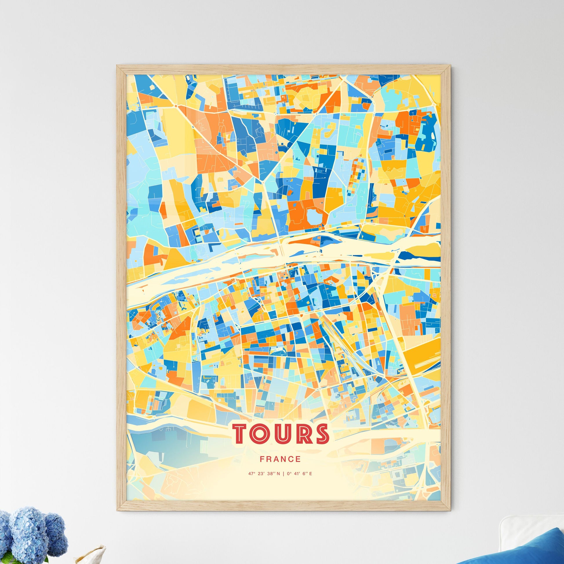 Colorful Tours France Fine Art Map Blue Orange