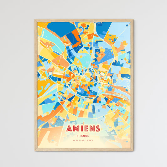 Colorful Amiens France Fine Art Map Blue Orange