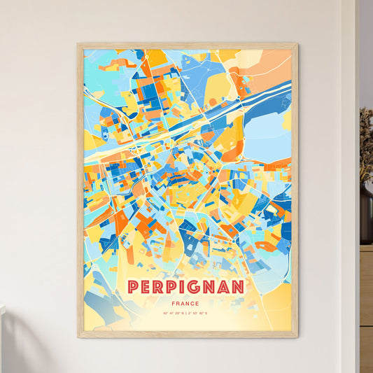 Colorful Perpignan France Fine Art Map Blue Orange