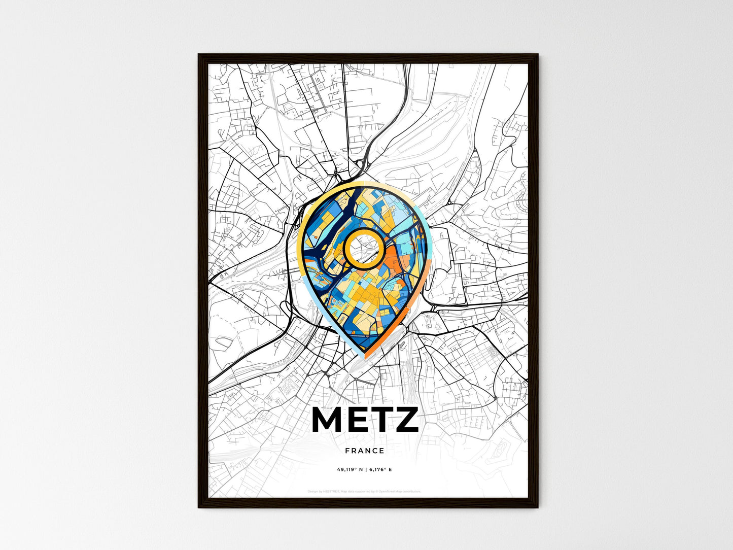 Metz France wedding art map with pointer icon