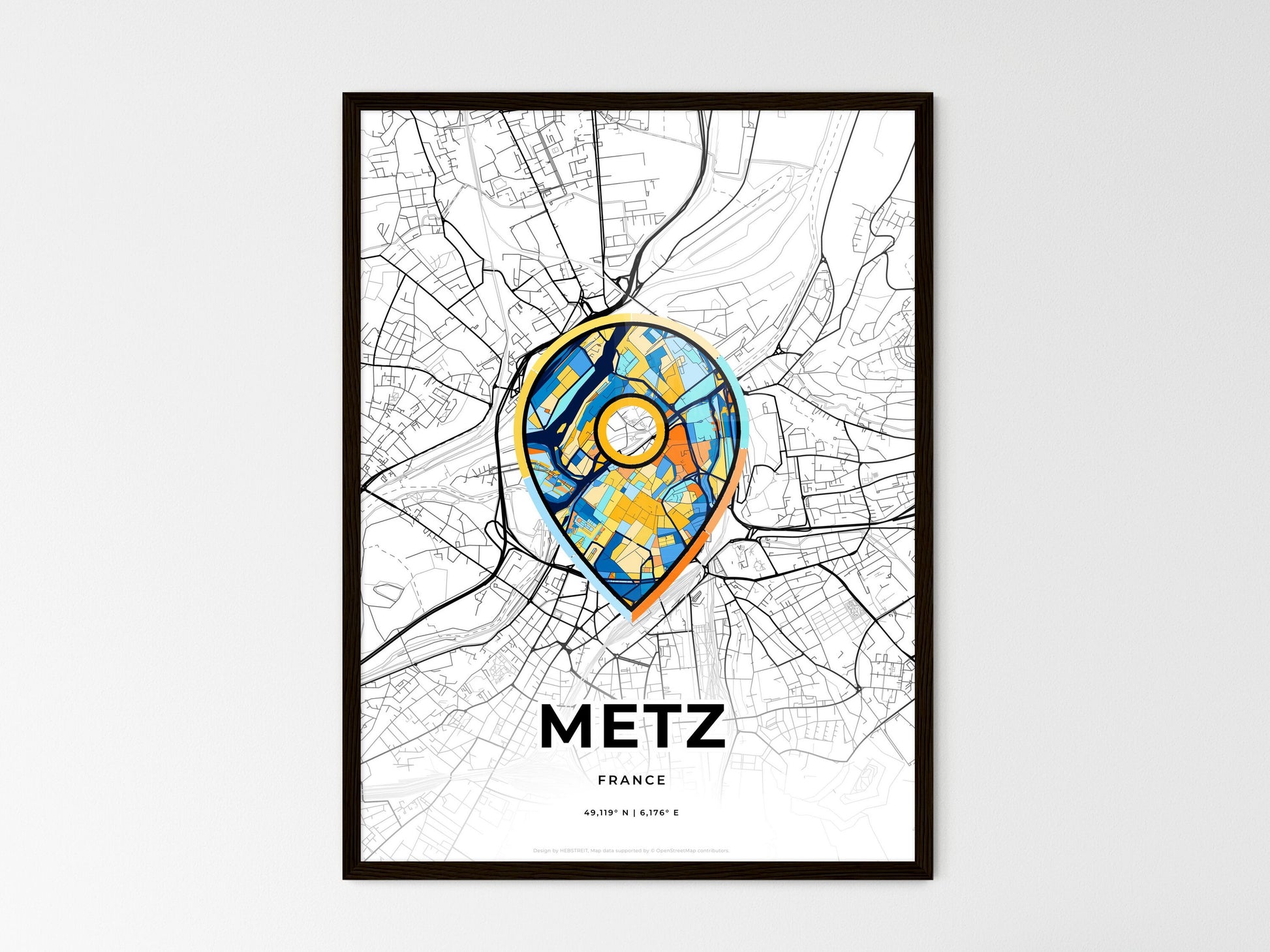 Metz France wedding art map with pointer icon