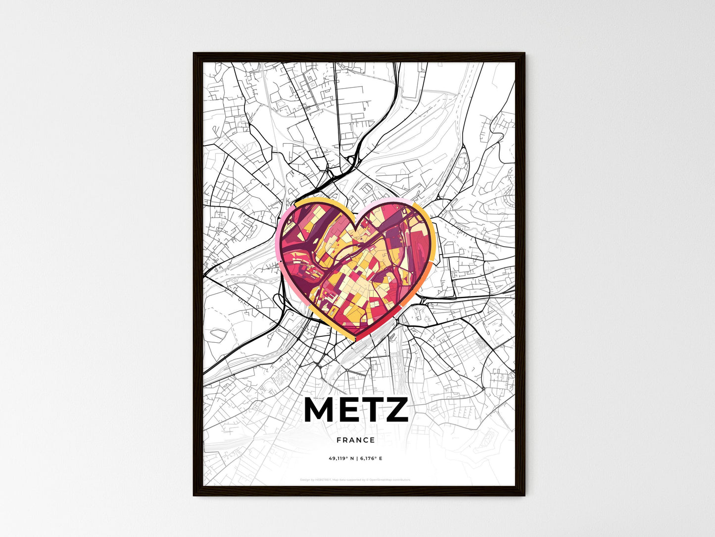 Metz France wedding art map with heart icon