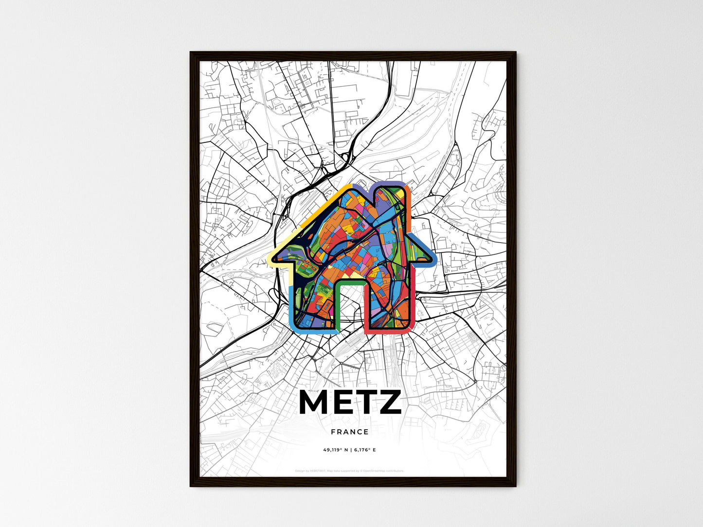 Metz France wedding art map with home icon