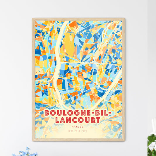 Colorful BOULOGNE-BILLANCOURT FRANCE Fine Art Map Blue Orange