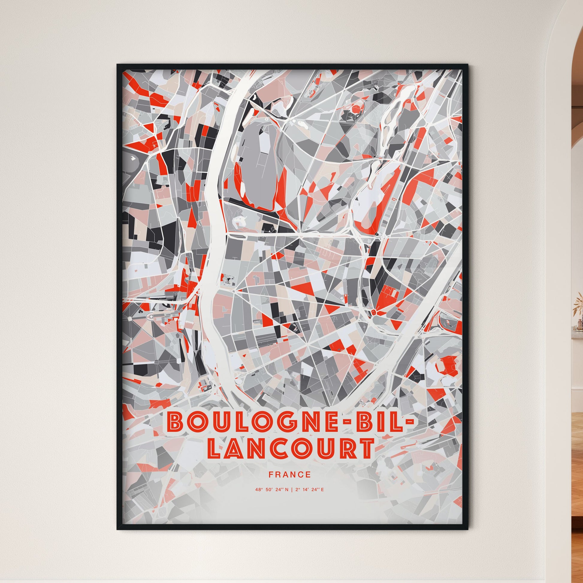 Colorful BOULOGNE-BILLANCOURT FRANCE Fine Art Map Modern