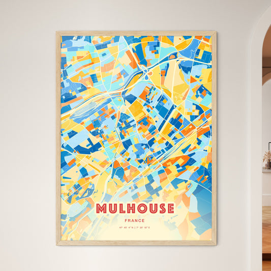 Colorful Mulhouse France Fine Art Map Blue Orange
