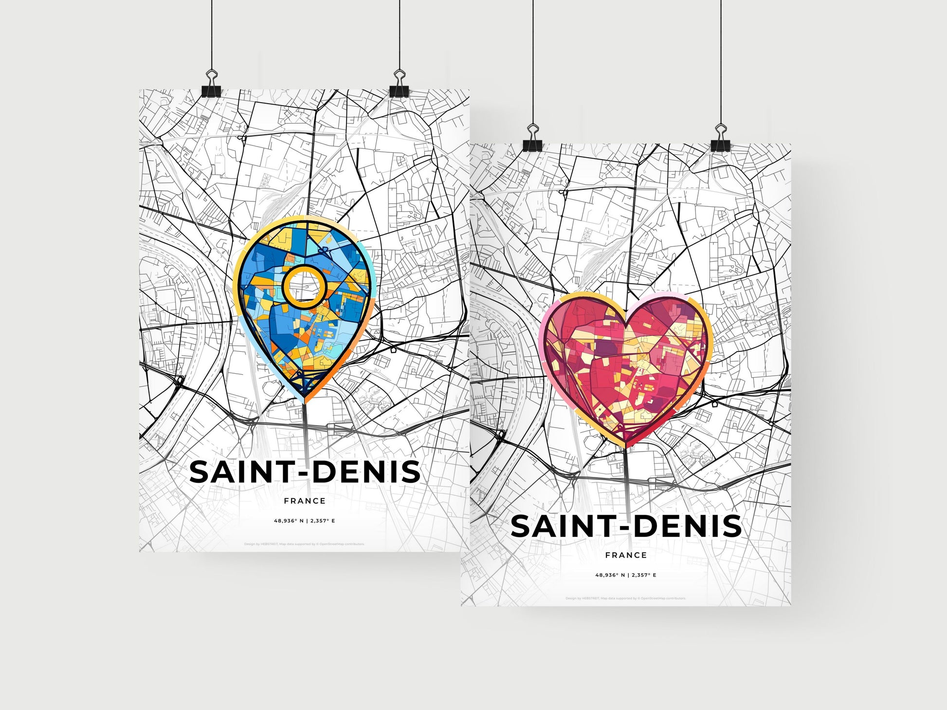 SAINT-DENIS FRANCE minimal art map with a colorful icon. Where it all began, Couple map gift.