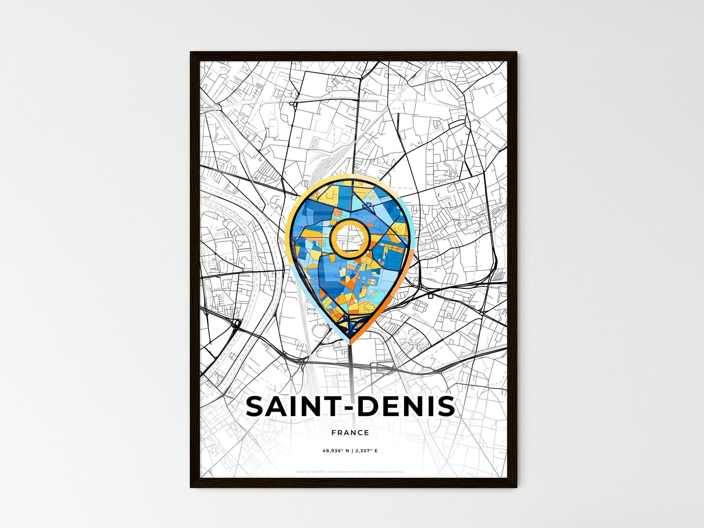 SAINT-DENIS FRANCE minimal art map with a colorful icon. Where it all began, Couple map gift. Style 1