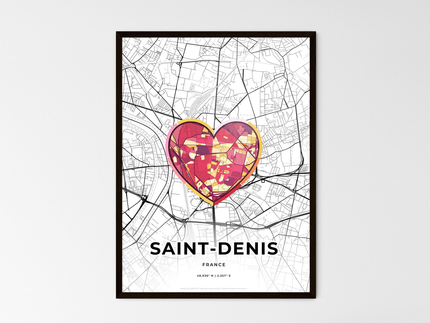 SAINT-DENIS FRANCE minimal art map with a colorful icon. Where it all began, Couple map gift. Style 2