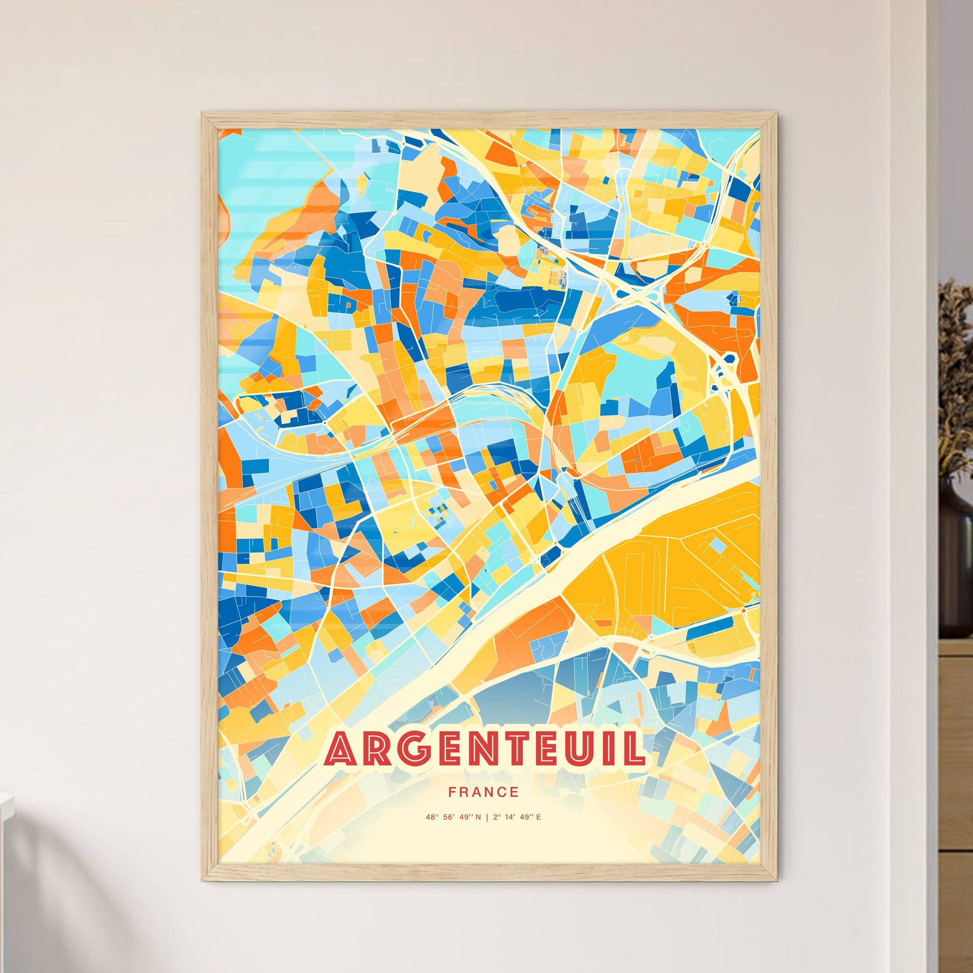 Colorful Argenteuil France Fine Art Map Blue Orange