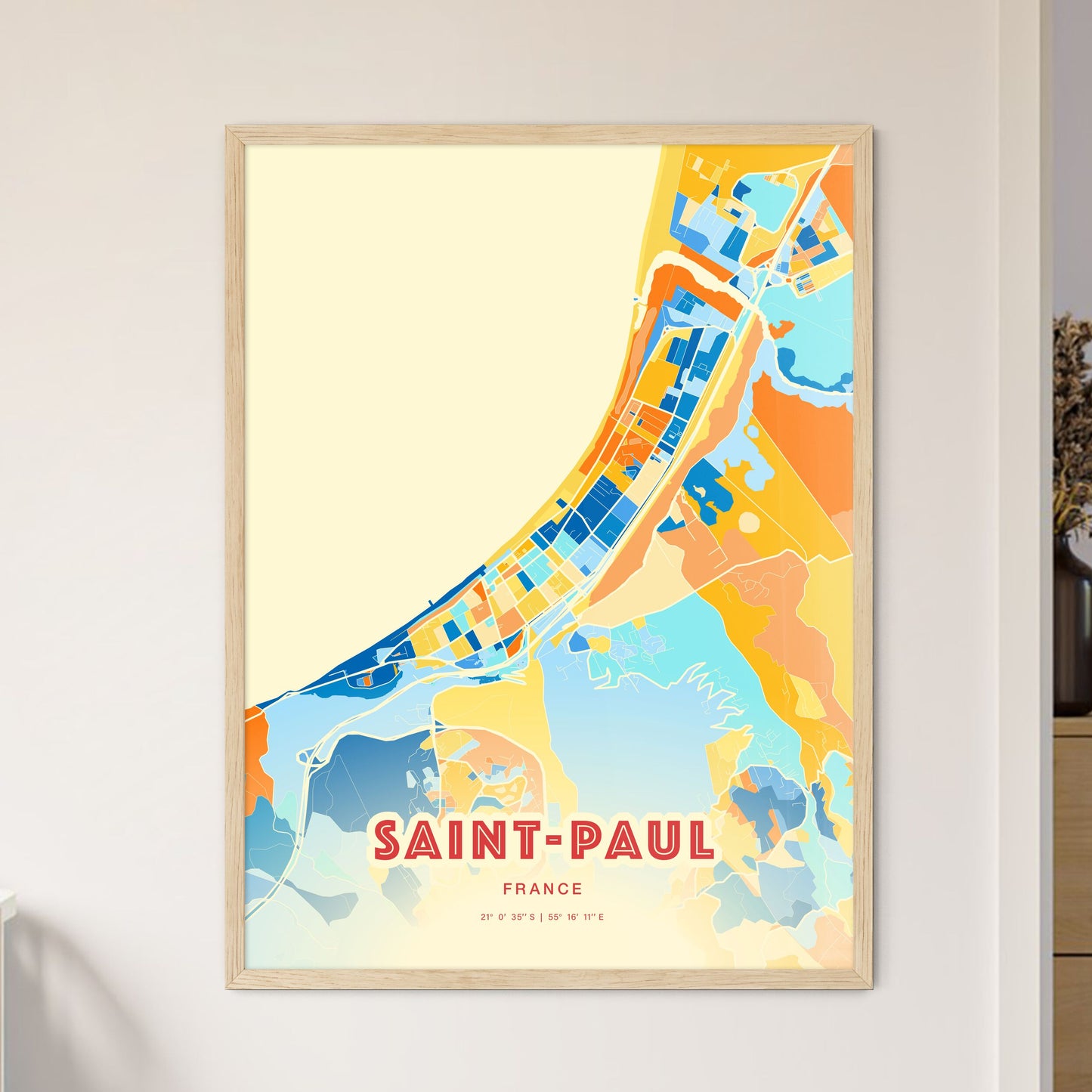 Colorful Saint-Paul France Fine Art Map Blue Orange