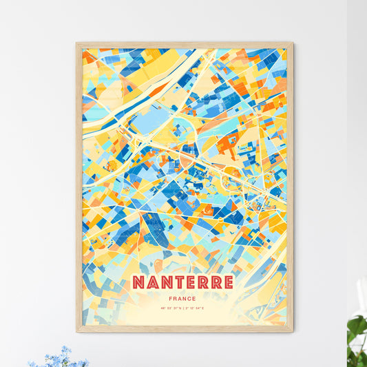 Colorful Nanterre France Fine Art Map Blue Orange