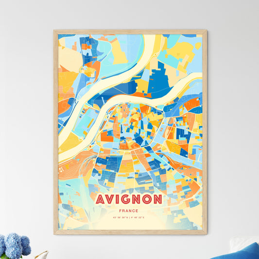 Colorful Avignon France Fine Art Map Blue Orange