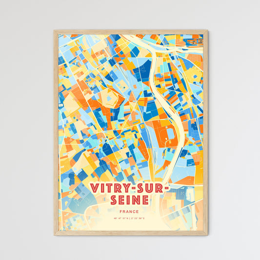 Colorful VITRY-SUR-SEINE FRANCE Fine Art Map Blue Orange