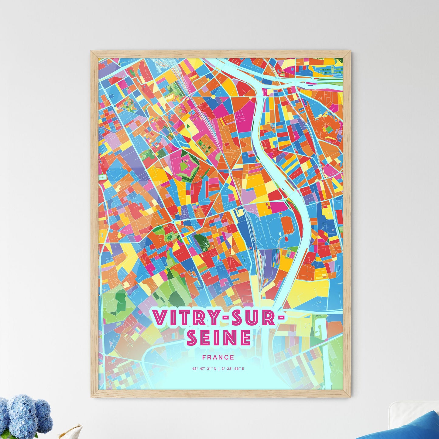 Colorful VITRY-SUR-SEINE FRANCE Fine Art Map Crazy Colors