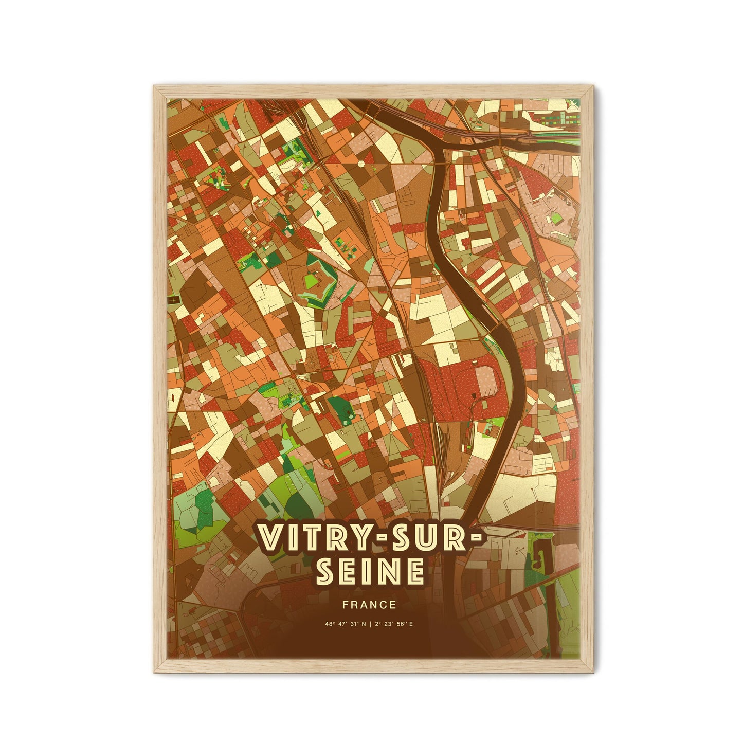 Colorful VITRY-SUR-SEINE FRANCE Fine Art Map Farmhouse