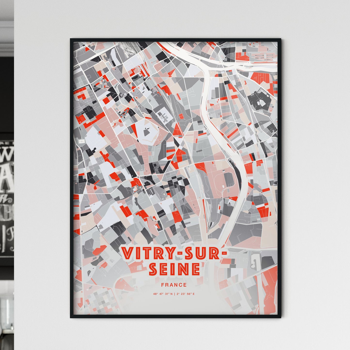 Colorful VITRY-SUR-SEINE FRANCE Fine Art Map Modern