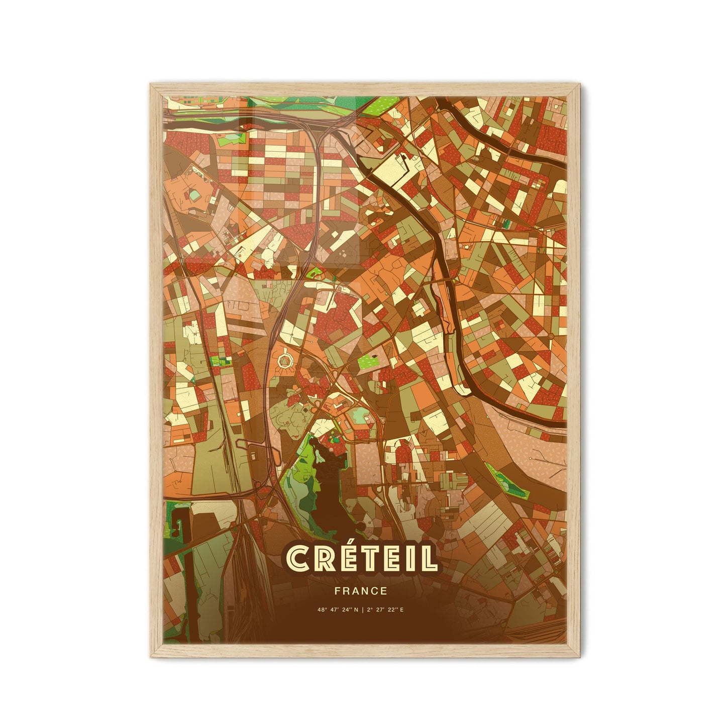 Colorful CRÉTEIL FRANCE Fine Art Map Farmhouse