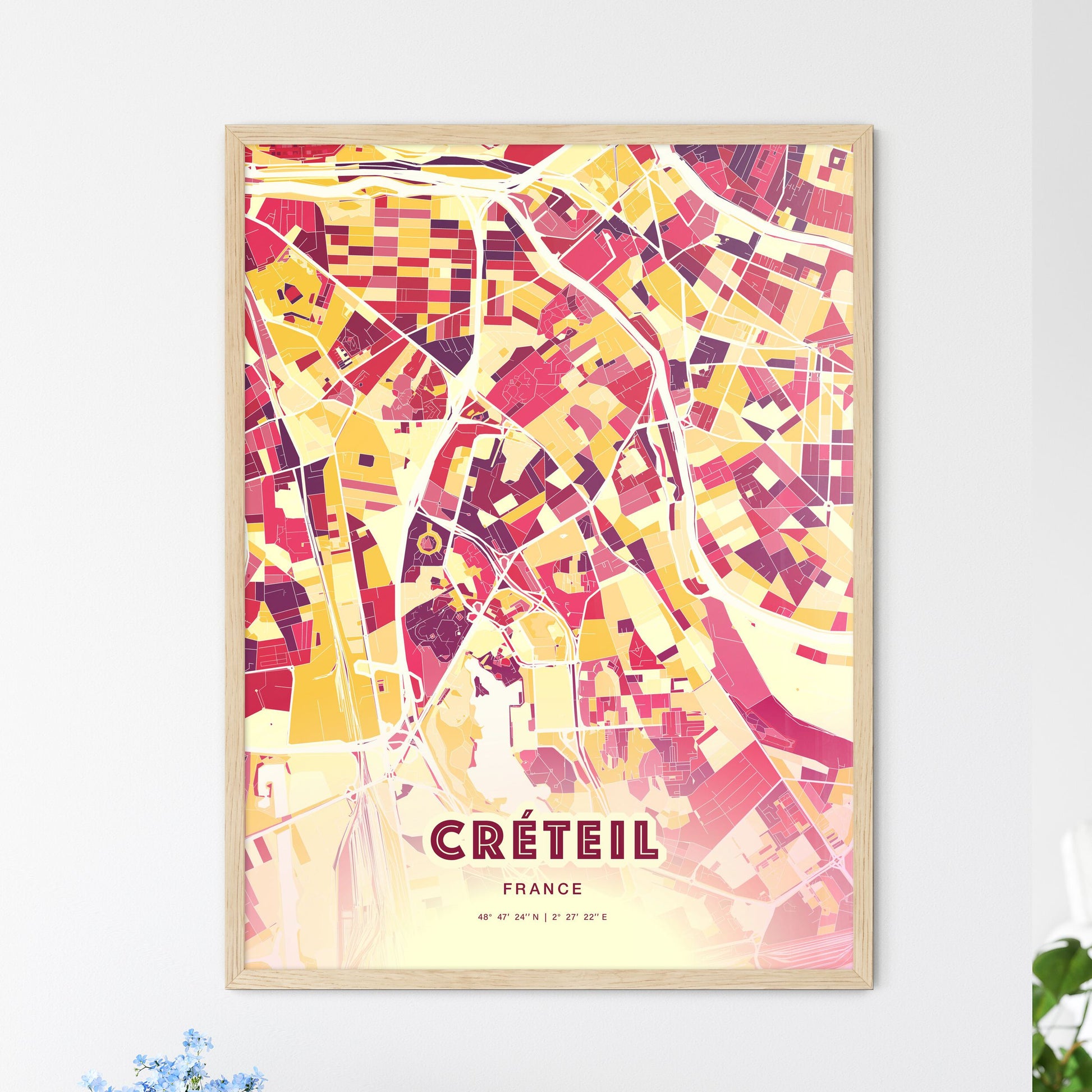 Colorful CRÉTEIL FRANCE Fine Art Map Hot Red