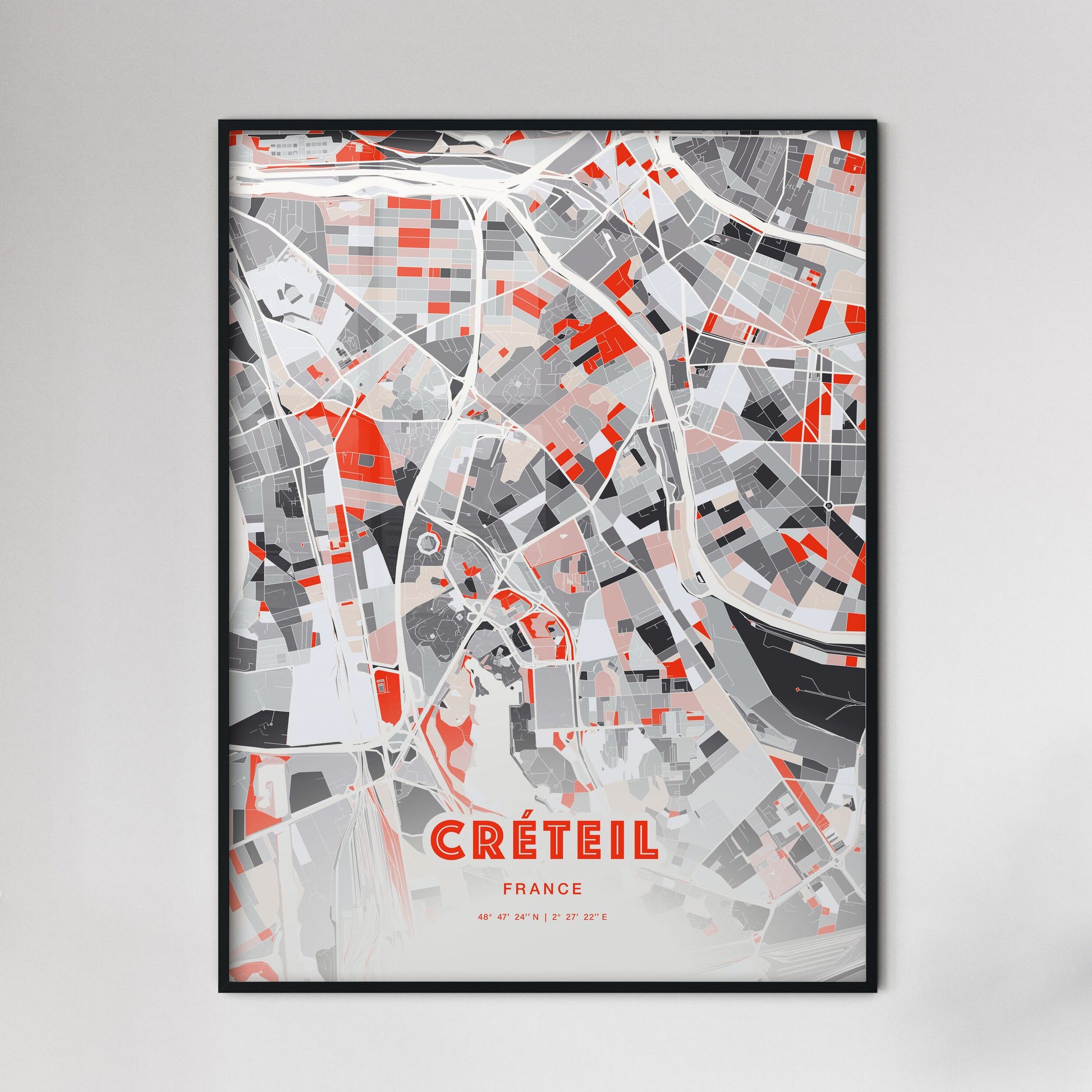 Colorful CRÉTEIL FRANCE Fine Art Map Modern