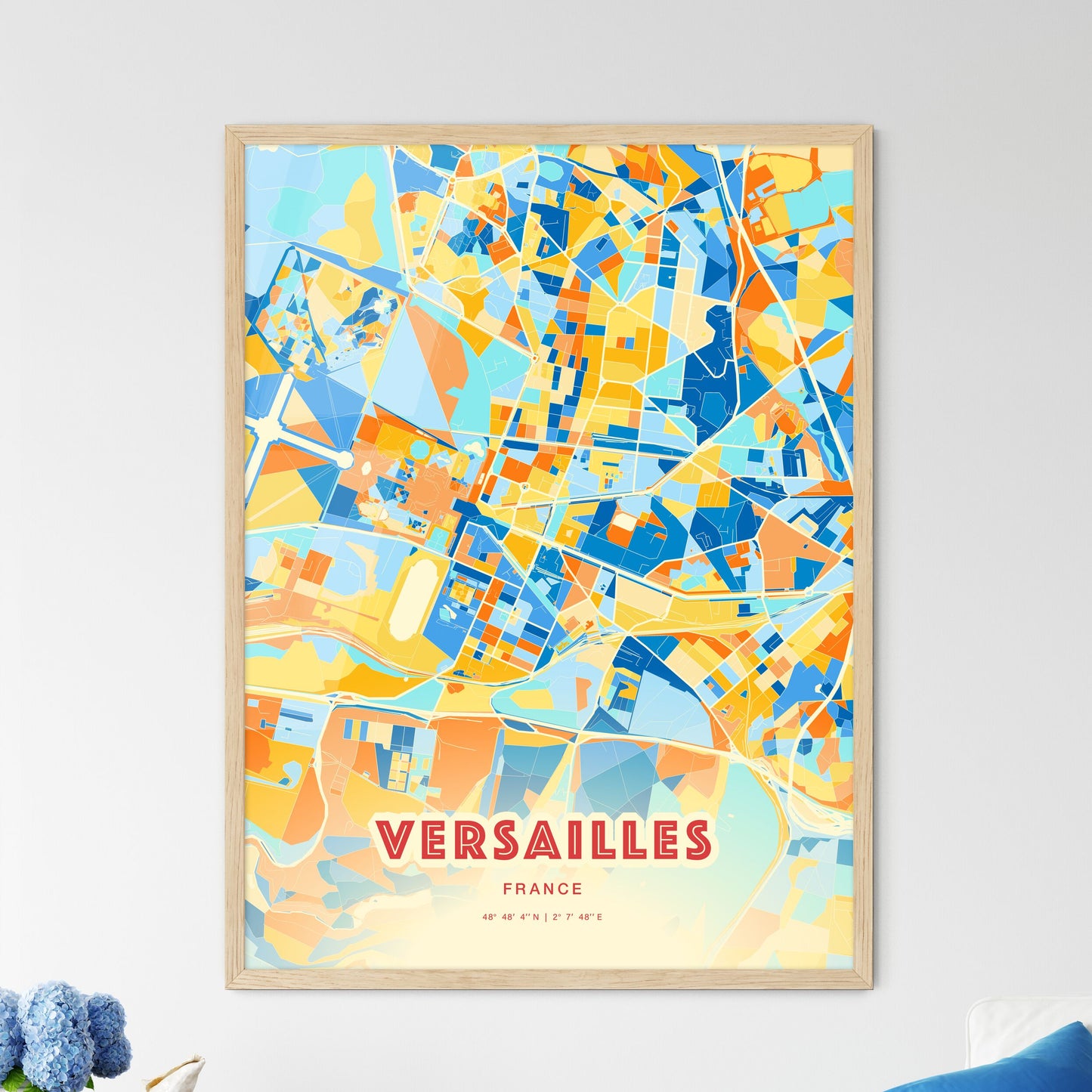 Colorful Versailles France Fine Art Map Blue Orange