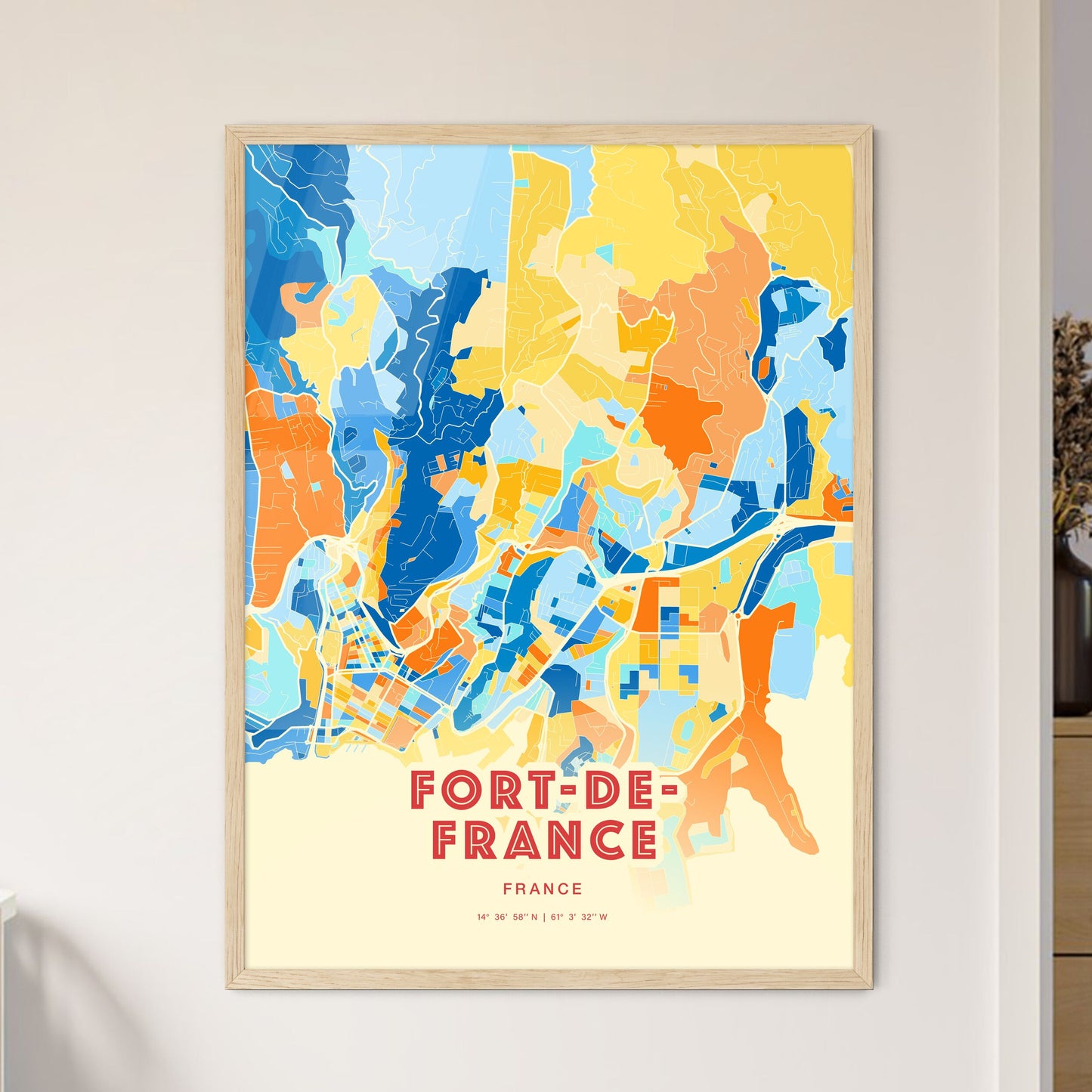 Colorful FORT-DE-FRANCE FRANCE Fine Art Map Blue Orange