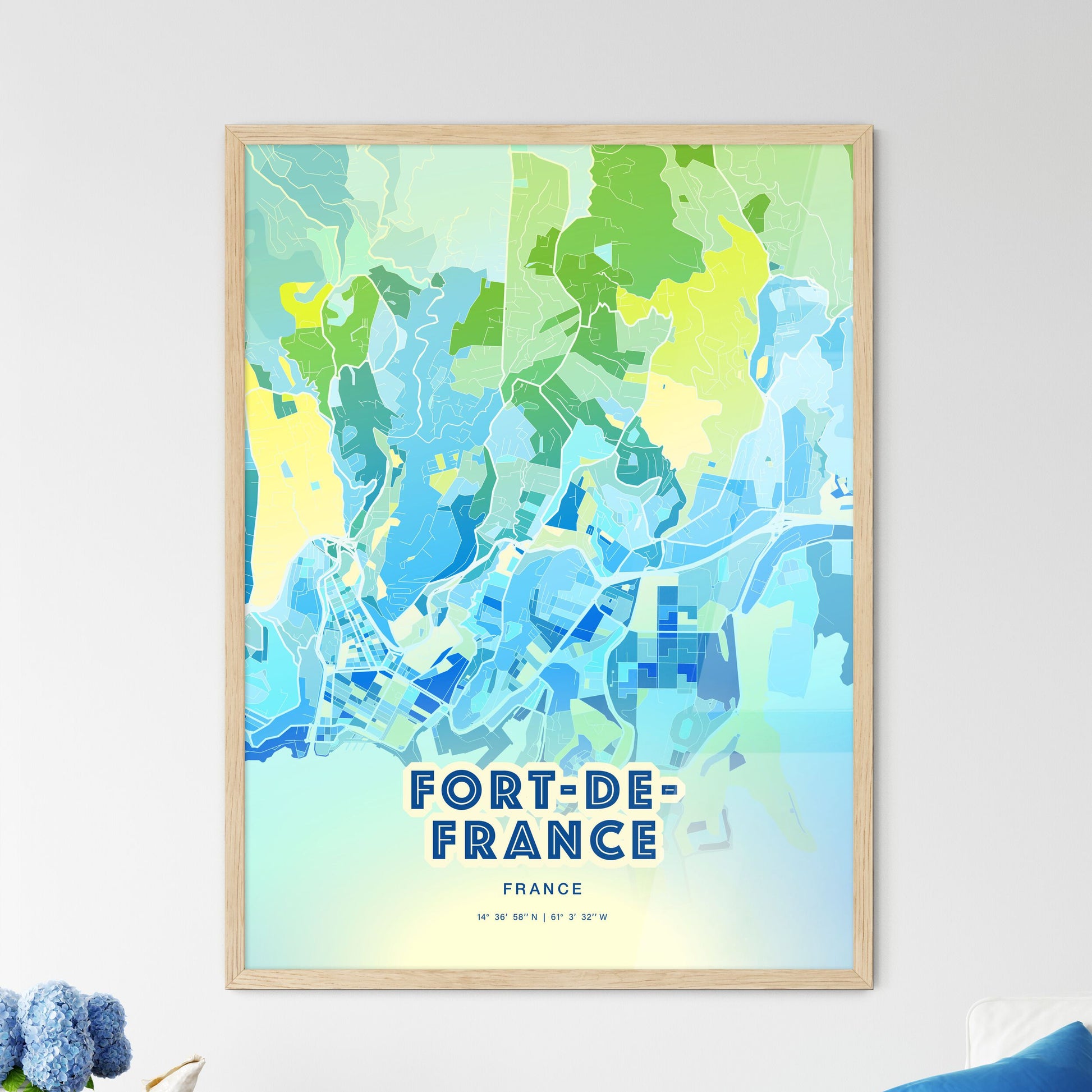 Colorful FORT-DE-FRANCE FRANCE Fine Art Map Cool Blue