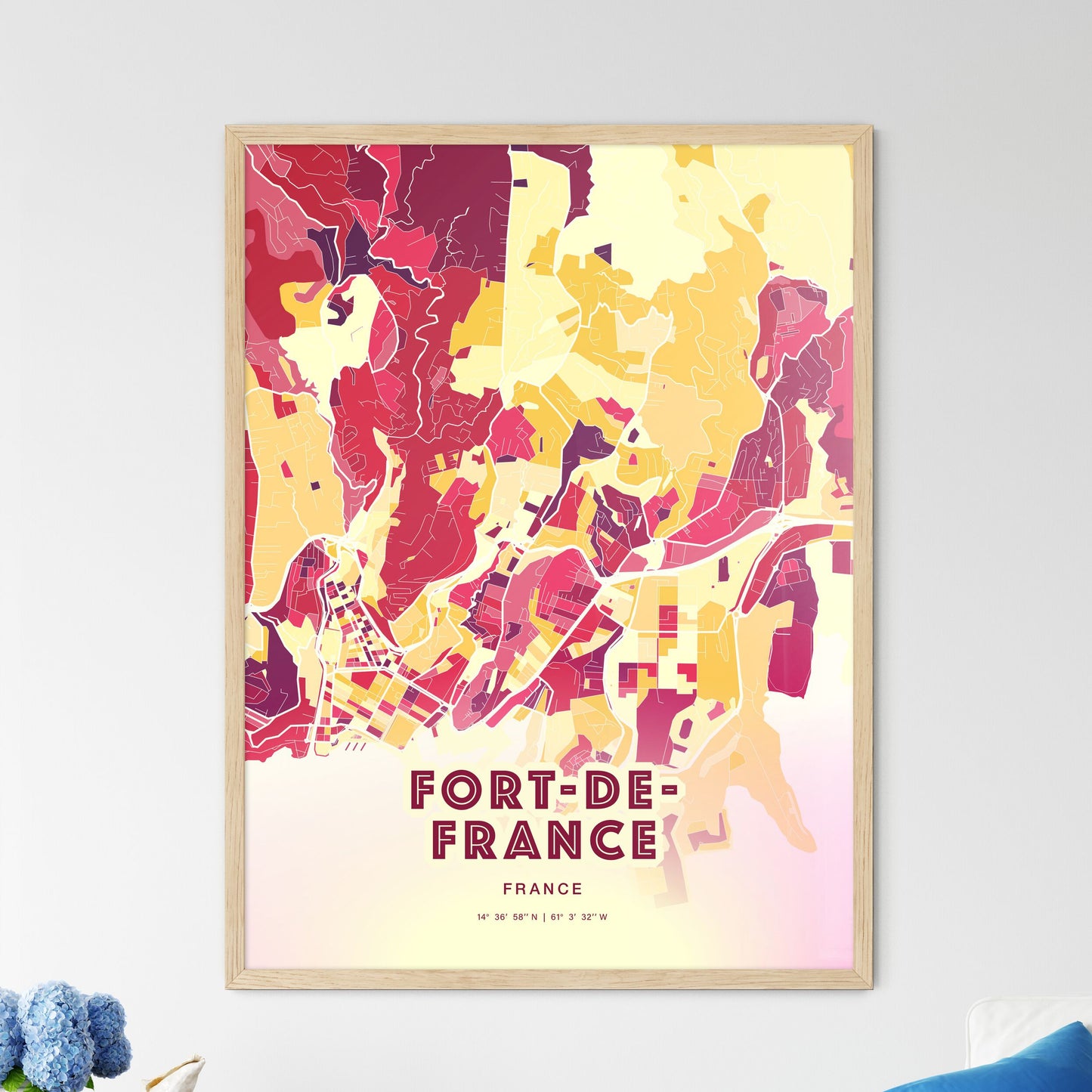 Colorful FORT-DE-FRANCE FRANCE Fine Art Map Hot Red