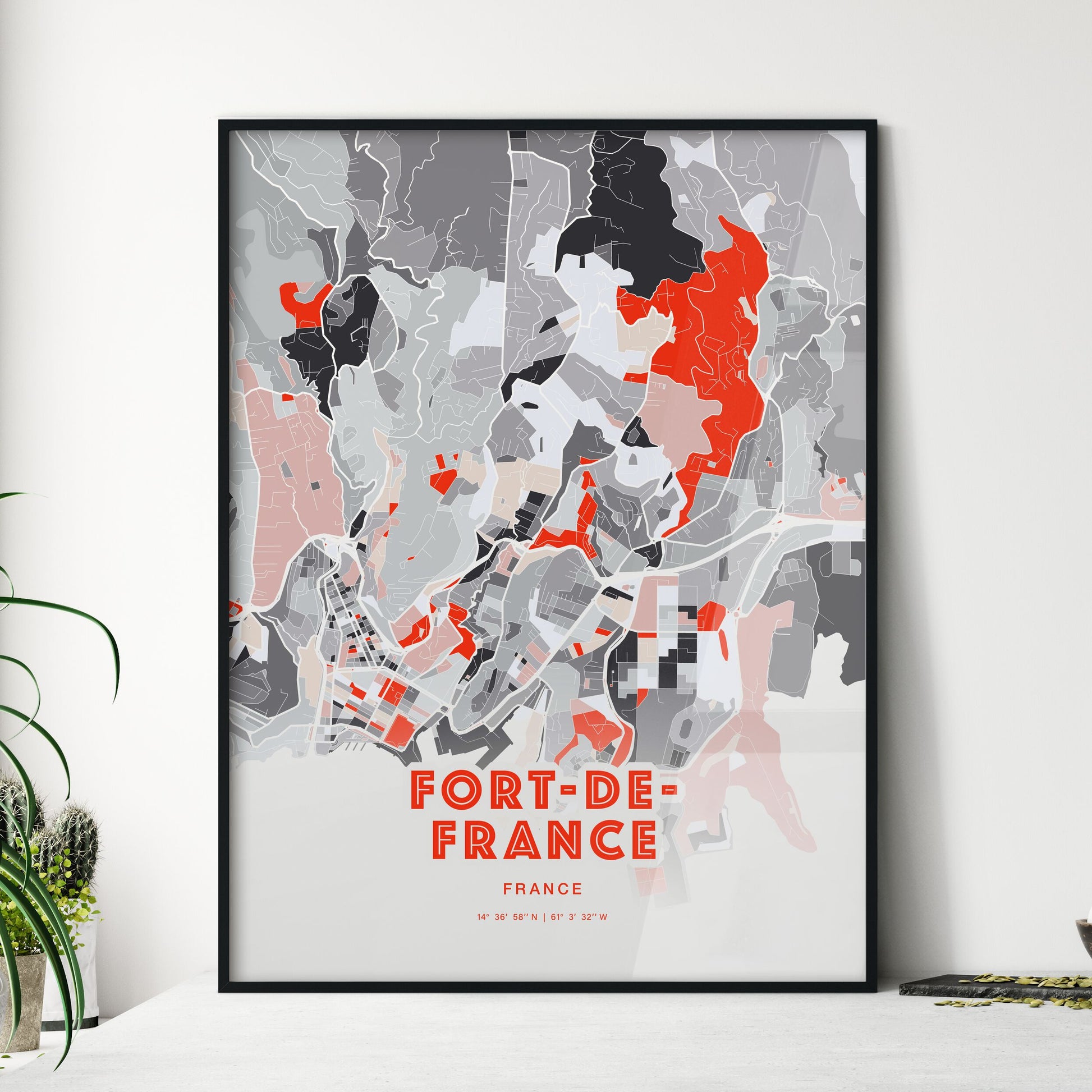 Colorful FORT-DE-FRANCE FRANCE Fine Art Map Modern