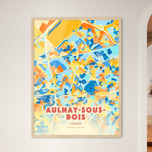 Colorful AULNAY-SOUS-BOIS FRANCE Fine Art Map Blue Orange